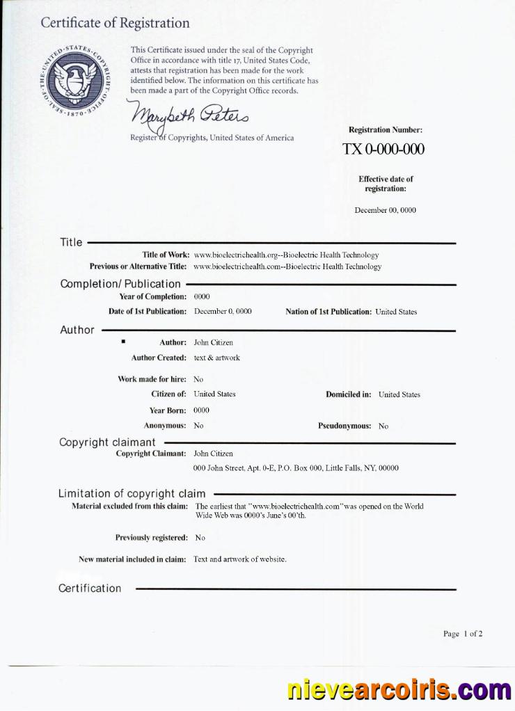 USA certificate of registration